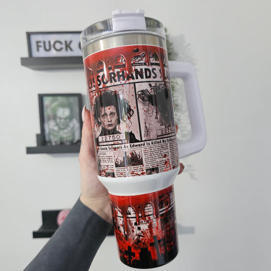 Scissorhands Newspaper 40oz Tumbler with straw